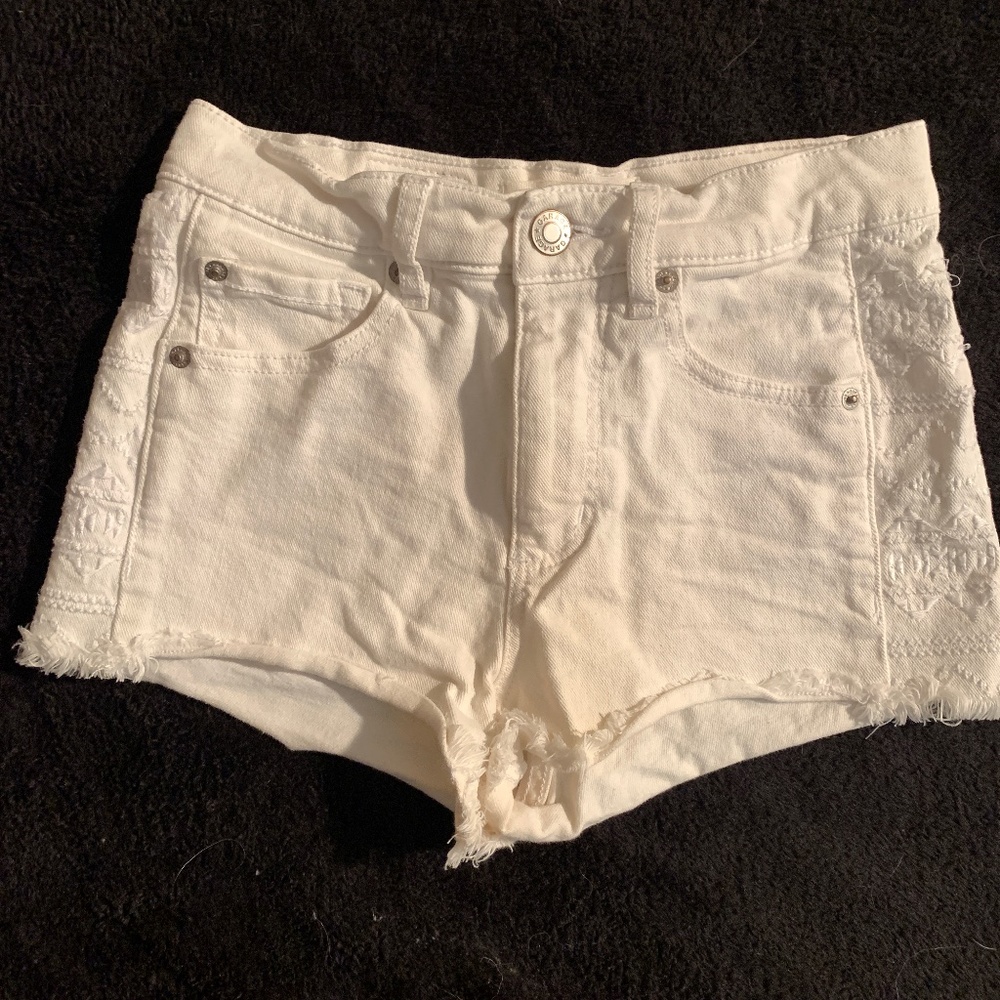 Garage white patterned retro high waist jean shorts size 00